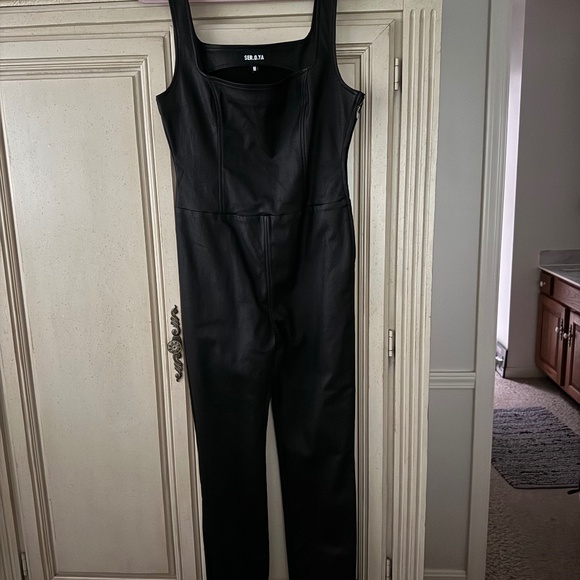 Great black faux leather jumpsuit from Seroya-never worn asking $150 - Picture 1 of 4